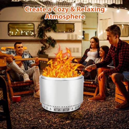 27" Smokeless Fire Pit with Air Switch, Wood Burning Portable Stainless Steel Outdoor Firepit with Fixed Stand & Stove Hook, Ash Pan, for Camping Backyard Patio Picnic, H: 20 in, 33 lbs