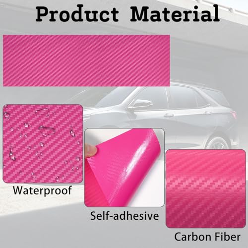 Image of QianBao Compatible with Carbon Fiber Vinyl Wrap 11.8 inch x 4 inch Chevy Bowtie Emblem Wrap Kit with Spatula and Cutter 3 Pcs Universal Logo Overlay Pink