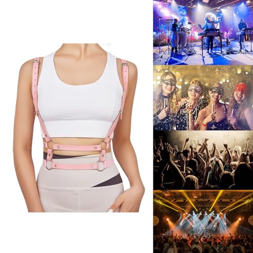 Chest Harness For Women – Gothic Strappy Shoulder & Upper Body Harness – Bondage-Sexy Punk Body Harness Belt– Fashion Statement for Clubwear, Cosplay, Raves & Alternative Streetwear Pink4