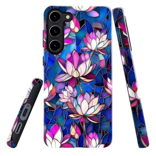 DAIZAG Case for Samsung Galaxy S23 Plus,Military-Grade Protection Cover,Lotus Floral Aesthetic Stained Glass（Glossy）