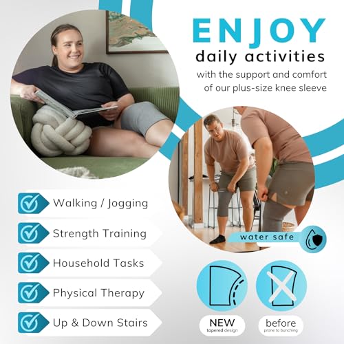 BraceAbility Plus Size Neoprene Knee Sleeve - Bariatric Knee Compression Sleeve for Large Legs and Big Thighs, Arthritis Joint Pain Support Knee Brace for Obese - Fits Men and Women (6XL - Gray) - Thumbnail 5