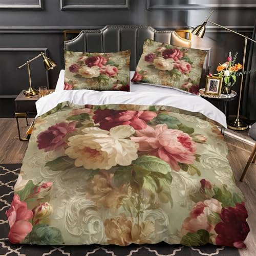 Drap de couette 3 pièces microfibre résistante motifs floraux 200x200 - 2