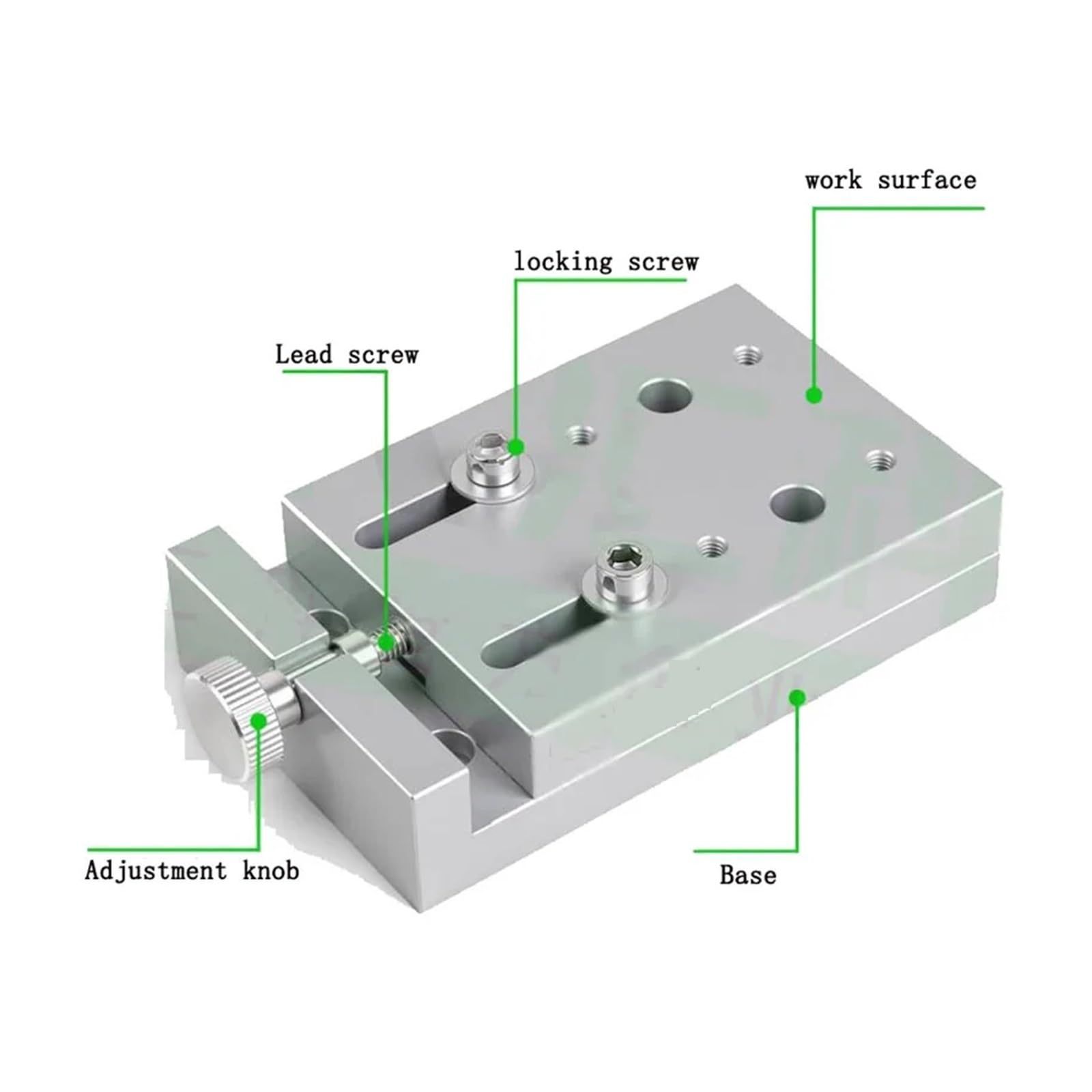 Recorrido de 20 mm, plataforma de 60 x 100 mm, guía de tornillo manual, eje X, plataforma lineal compacta