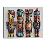 HomeGiftCentral Alaskan Native Totem Poles Folk Art 1 Canvas Wall Art Picture Prints Artwork Framed For Living Room Wall Home Decor Gifts For Family Art Easy Hanging