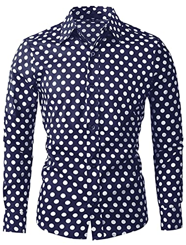 uxcell Chemise habillée Manches Longues Coton à Pois pour Hommes Bleu Marin 48