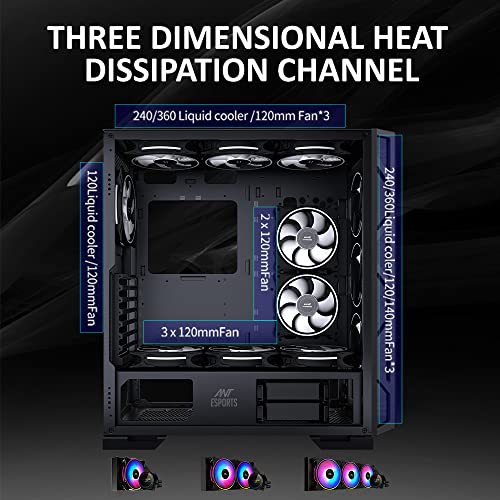 Image of Ant Esports Dynamic GT Mid-Tower Computer Case /Gaming Cabinet - Black | Supports E-ATX, ATX, Micro-ATX, Mini-ITX | Pre-Installed 3 x 120mm Front Fans and 1 x 120 mm Rear Fan
