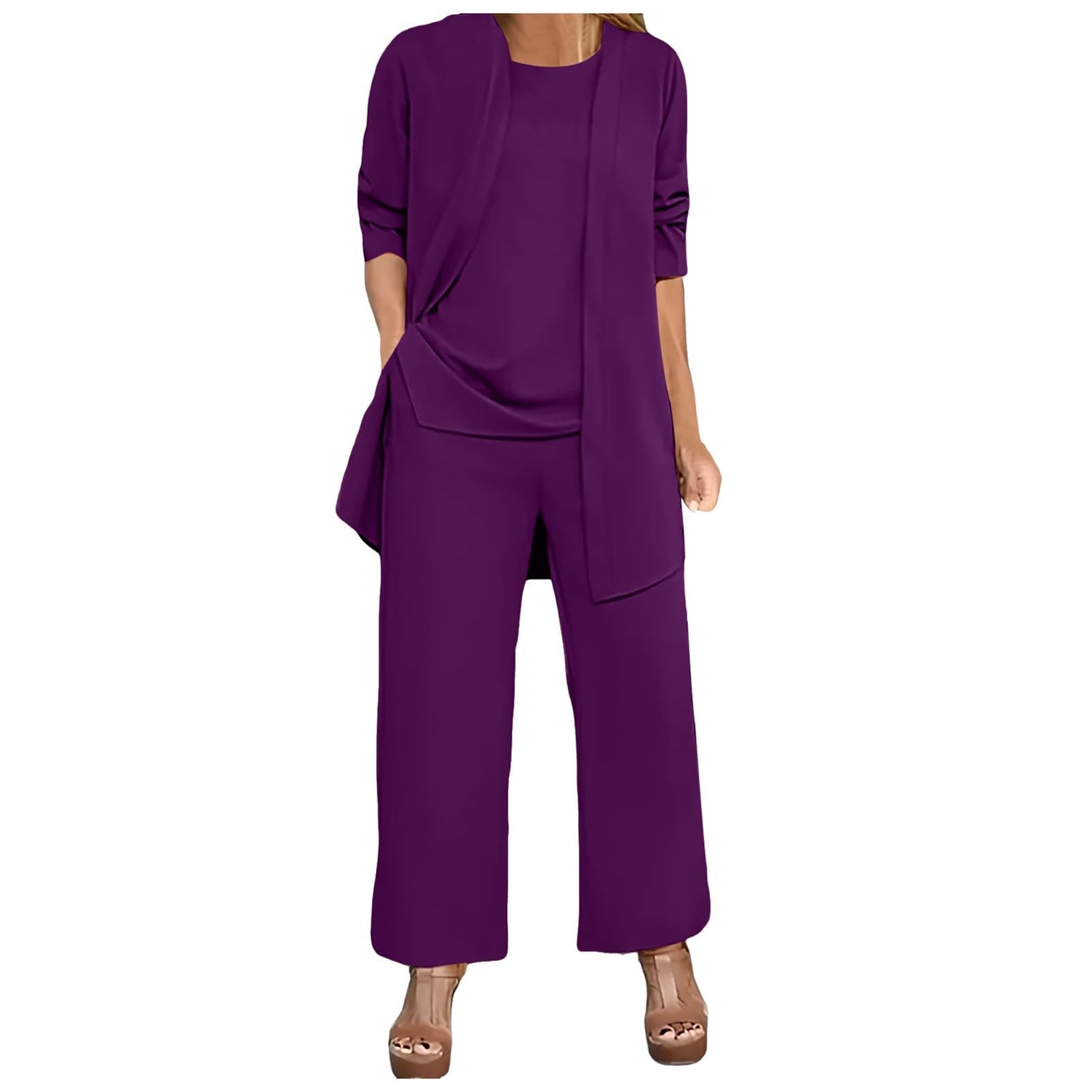 Conjuntos de Trajes de 3 Piezas de Gasa para Mujer Trajes de pantalón de Pierna Ancha Formales sólidos Trajes de pantalón Elegantes para Invitados de Boda
