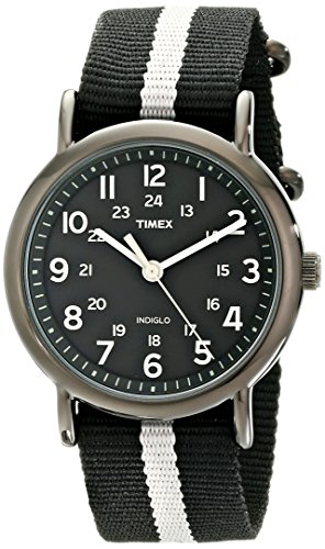 Timex Unisex Weekender Stripe Slip Through Nylon Strap Watch, Black/Gray
