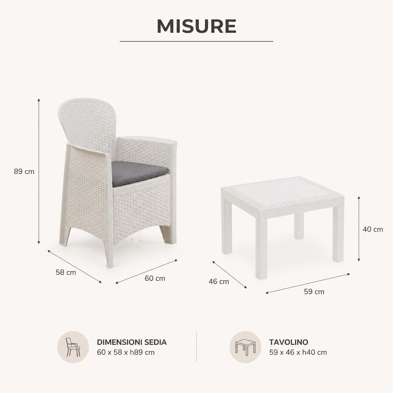 Salottino da Esterno 2 Posti Set da Giardino con Cuscini e Tavolino, Lounge Resistente alle Intemperie, Effetto Rattan Bianco 3 Pezzi