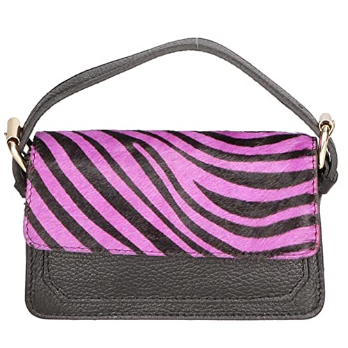 11,0x18,0x6,5 cm Gave Lux Pochette Donna Vera Pelle Dollaro Cavallino Zebra Fuxia Elegante Artigianale