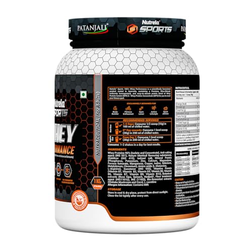 Image of NUTRELA Sports Patanjali Whey Protein 1kg with Shaker | Concentrate + Isolate | 24g Protein Per Scoop | 6.7g BCAA, 4.9g Glutamine with Digestive Enzymes for quick absorption & easy digestion | Muscle - Building & Recovery | 100% Vegetarian | French Vanilla