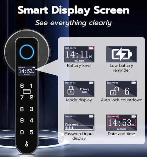 Anweller H1 Fingerprint Door Handle Lock, Smart Keyless Entry Door Knob Lock, Door Lever Locks for Bedroom, Bluetooth App Control Doorknob, Display Screen, RFID Card, Code Keypad - Black — view 3