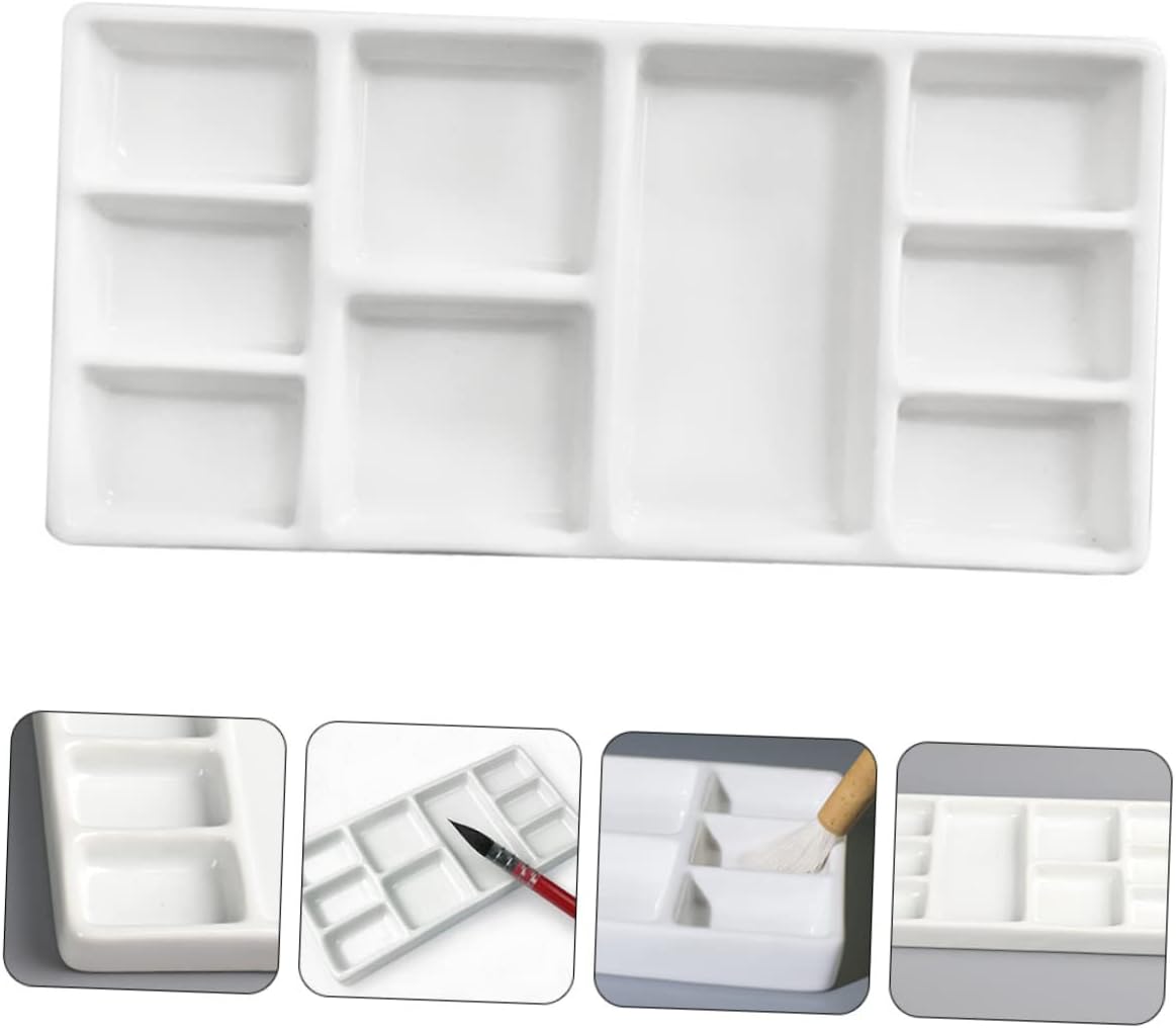 Color Mixing Tray Ceramic Paint Pallet for Artists Rectangular Design for Watercolor Oil and Painting for Students and Hobbyists White
