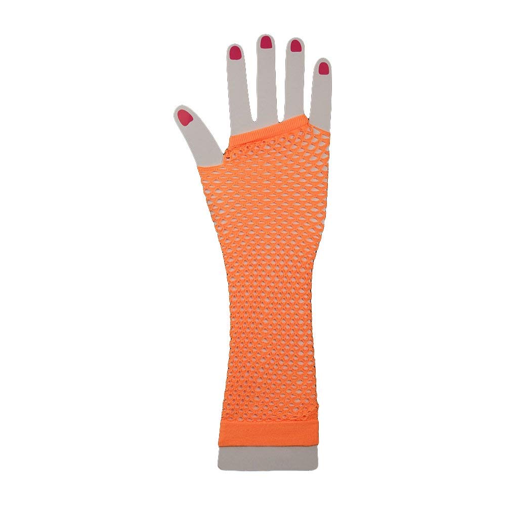 The Glowhouse 80s Neon Fishnet Gloves Short and Long Vibrant Colours (Long Orange)