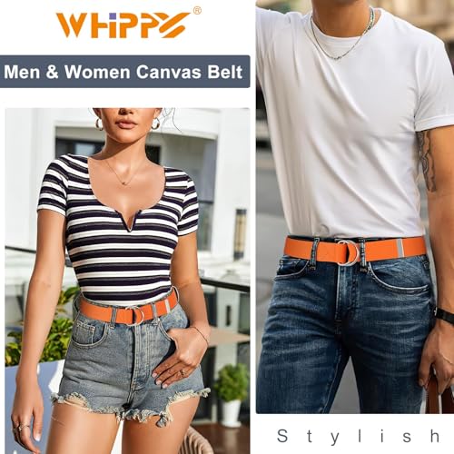 Image of WHIPPY Mens Canvas Belt with Metal Double D-ring 1 1 /2 inch Wide Plus Size Unisex Web Cloth Casual Belt for Jeans Pants