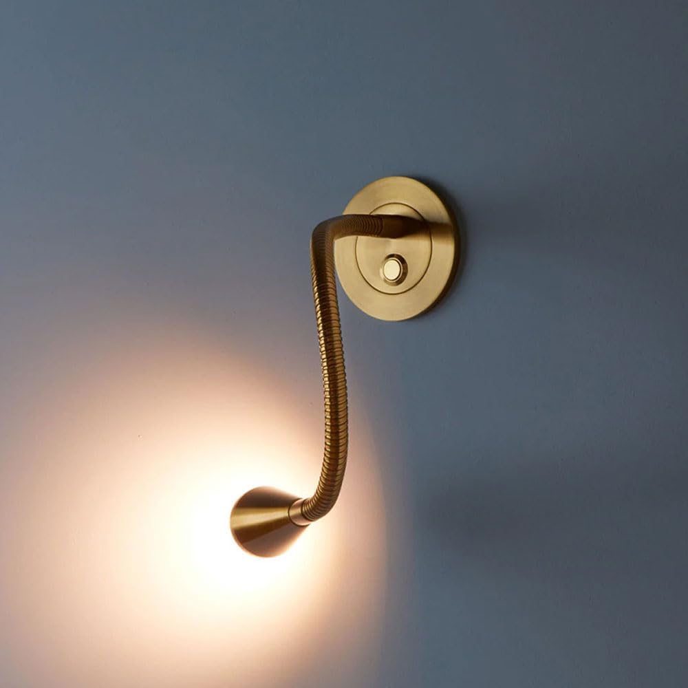 Złota Lampka Do Czytania Do Montażu Na ścianie Lampka ścienna Led Przy łóżku Elastyczny Kinkiet ścienny Na Gęsiej Szyi Z Przełącznikiem Wciskanym, Nowocz, Antique Brass