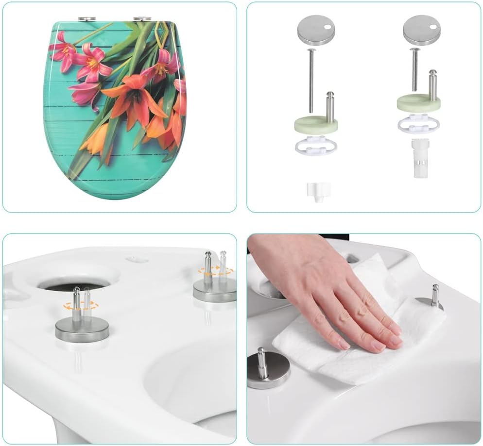 Toilet Seat with Soft-Close Mechanism Shape Slow-Close Seats Cover Bathroom Universal