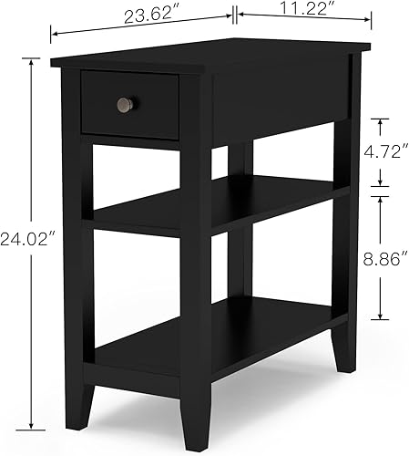 Miniatura 2 de ChooChoo Mesa auxiliar para sala de estar, mesa auxiliar estrecha con cajón y estante, mesa auxiliar de sofá de 3 niveles para espacio pequeño,
