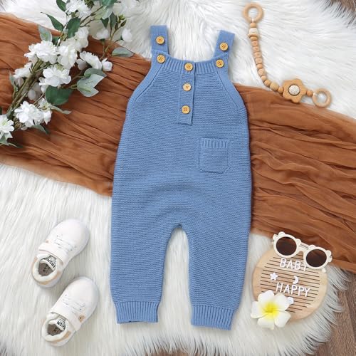 ZAXARRA Newborn Neutral Baby Boys Girls Overalls Button Sleeveless Sweater Romper Ribbed Knit Jumpsuit Fall Winter Clothes2
