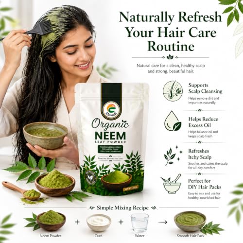 Image of Neem Powder Pack of 2 (200g Each), 100% Pure Neem Leaf, Azadirachta Indica for Face Pack, Skin Care, Hair Growth, Dandruff & Internal Consumption, Traditional Household Uses, Ayurvedic Vembu (Pack of 2)