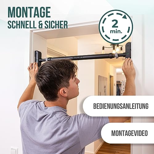 PULLUP & DIP Klimmzugstange für Türrahmen zum Einhängen ohne Schrauben und kein Abrutschen, Profi Türreck, Pull-up Bar mit gepolsterten Griffen (Klimmzugstange Teleskop)