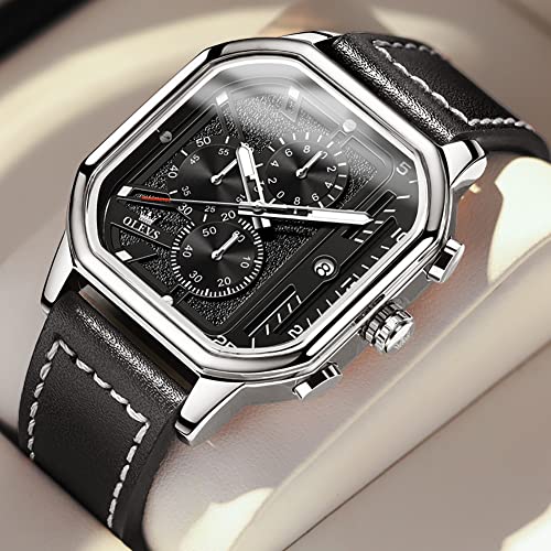 Image of OLEVS Watches for Men Quartz Chronograph Leather Fashion Dress Watch Date Waterproof Luminous Casual Square Business Wrist Watches