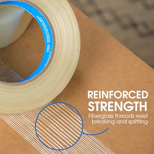 Image of Spartan Industrial - 1 inch X 60 yd Fiberglass Filament Tape - 3 Tape Rolls for Heavy Boxes, Pallets, and More, Durable 6 Mil