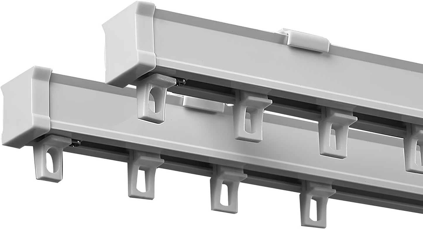 Adjustable 75cm Aluminum Double Curtain Track Set - Ceiling & Wall Mount for Room Dividers & Bay Windows, White, Durable Curtain Rod System, Easy Installation