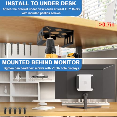 Image of ZORBES Mount for Mac mini M4, Compatible with Mac mini M4 2024 Under Desk Mount, VESA Monitors Mounting Bracket Anti-Scratch Wall Mount Stand Heat Dissipation Design