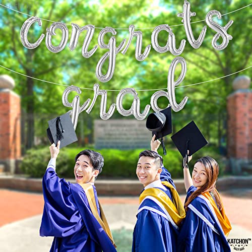 Image of Graduation Decorations 2026 | Silver Congrats Grad Balloons Banner - Script, 16 Inch | Congrats Grad Balloon | Graduation Balloons for Congrats Grad Decorations, KatchOn