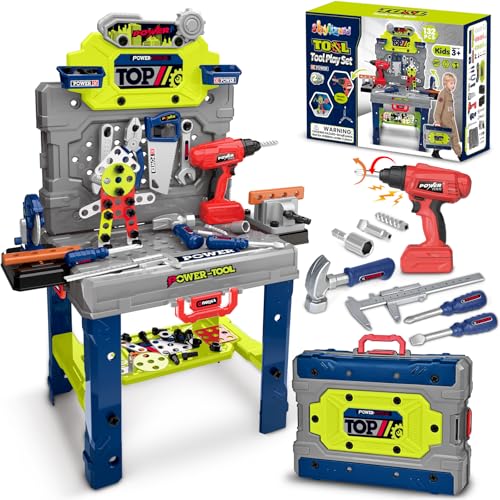 Kids Tool Bench with Realistic Electric Drill, 132 PCS Toddler Tool Set, Birthday Christmas Gifts Toys for Kid Ages 3 4 5 6 7 8, Toddlers Tool Box &...