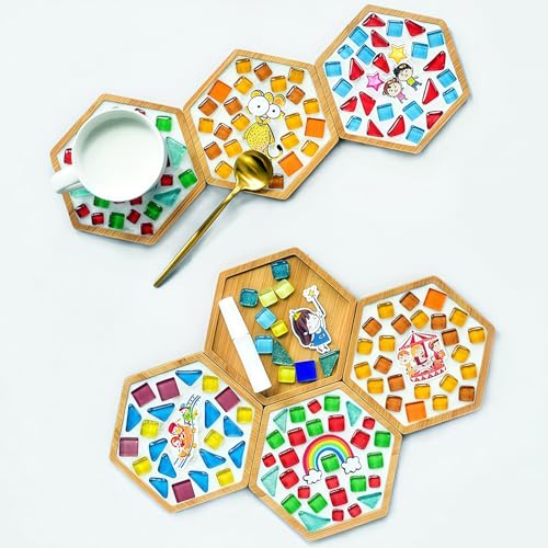 12 Stück Bambus-Mosaik-Untersetzer, Bambus Untersetzer, Mosaik Untersetzerr, Leere Bodenschalen für Bastelarbeiten, Untersetze Bambuss, Trinkbecher Untersetzers, für Pflanzen, Trinkbecher