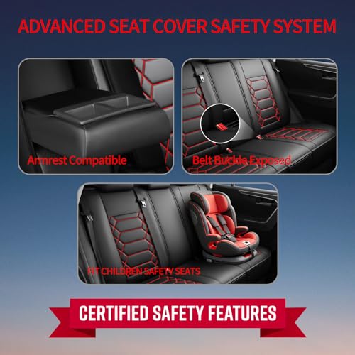 Image of Fit Terrain Car Seat Covers (5 Seats Full Set) Compatible with GMC Terrain 2010-2025 2026-Full Coverage Breathable Leather, Airbag Compatible, Waterproof & All-Weather, Black+Red