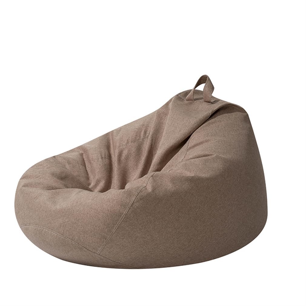DESAV Bean Bag Chair Cover (No Filler) for Teens And Adults, 4 Sizes Soft Fluffy Linen Washable Round Bean Bag Couch Cover for Organizing Plush Toys Or Textile,Brown,L