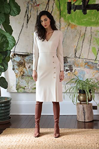 Image of Maggy London Women's Maggy London Women's Dresses V-Neck Midi with Side Skirt Buttons Detail