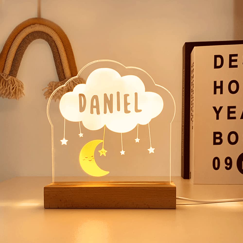 Wucidici Personalized Kids Cloud Lamp with Name,Customized Night Light with Moon for Bedroom Decoration,Boy Girl Baby Birthday Christmas Gifts from Mom