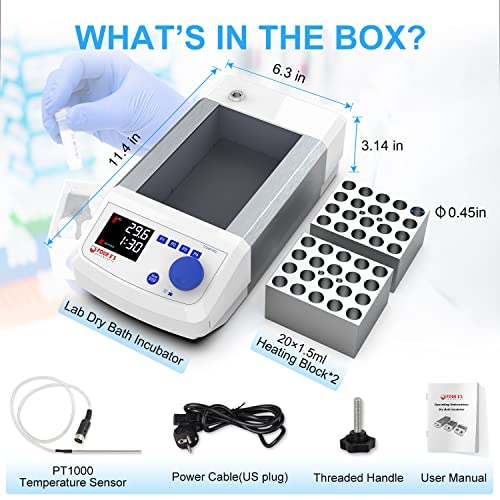 Dry Bath Incubator Heater, Four E's Scientific Led Digital Display Programmable Lab Block Heater, Including 2Pcs 20 X 1.5Ml Aluminium Heating Block, Up To 150°C, With Pt1000 Temperature Sensor #TOP6