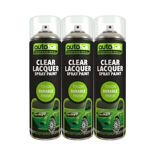 AutoTek Clear Lacquer Multi-Purpose Aerosol Spay Paint 500ml x3