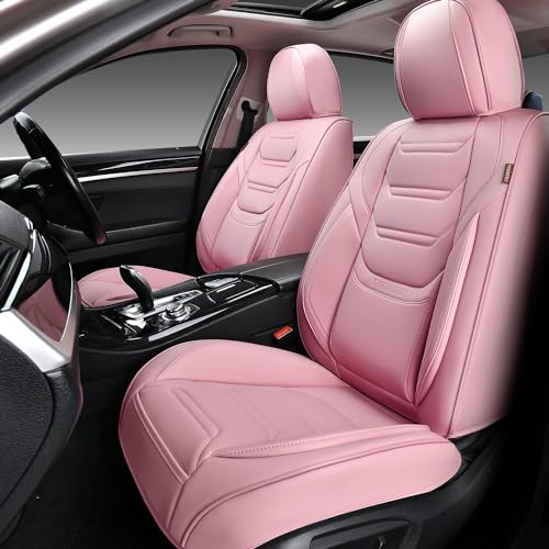 Image of TIEHESYT Car Seat Covers , Breathable Leather Automotive Front and Rear Seat Covers, Car Seat Protectors, Compatible with Most Vehicles, SUV (Cute Pink, Front Pair)