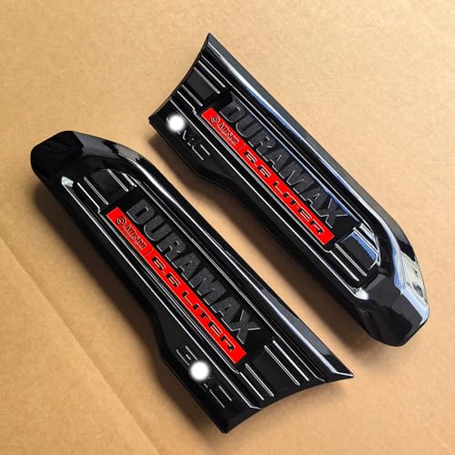 Image of 2pack OEM 2020-2023 Duramax 6.6L Liter Allison Diesel Vent Emblem Right Left 3D Nameplate Badge Replacement for Sierra 2500HD 3500HD 84586287 84586288 (Gloss Black Red)