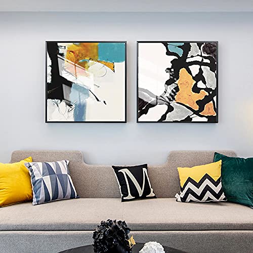 Toile géométrique minimaliste pour habiller un mur vide | Duo de cadres salon 50x50