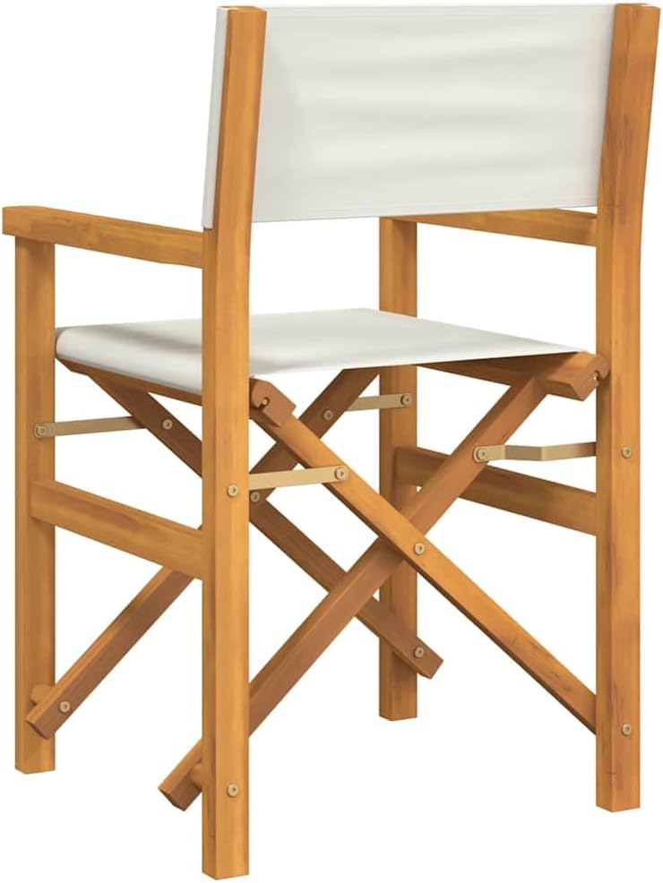 Folding Director Sling Chair, Solid Teak Wood Frame, Cream Polyester Seat, Outdoor Patio Porch Garden Dining, 242 lbs Capacity
