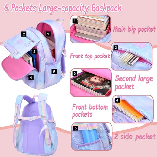 Girls Backpack, Kid Starry Rainbow School Bag, Kawaii Backpack with Lunchbag & Pencilbox, Mochilas Escolares Para Niñas2