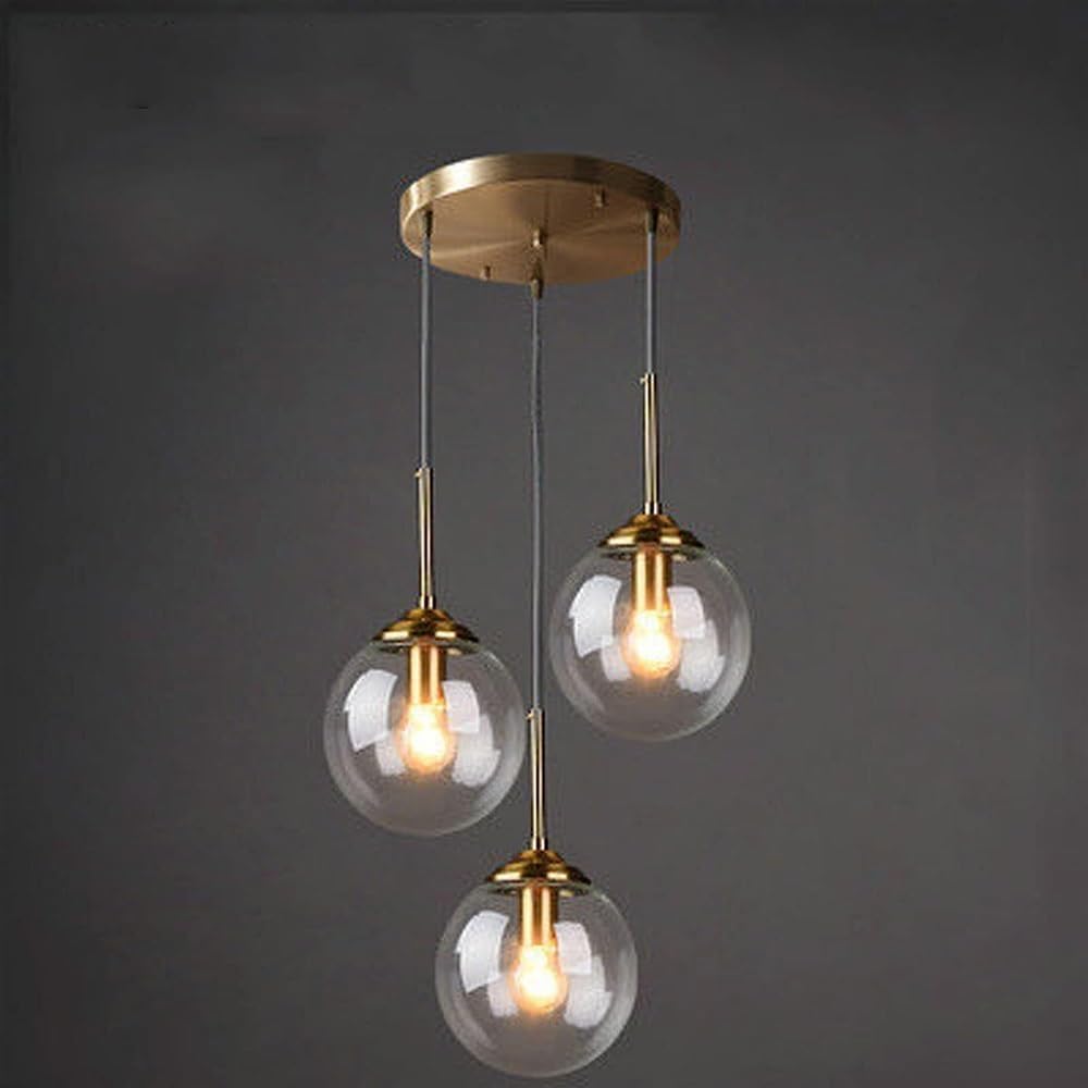Lustre industriel en laiton suspension boule de verre E14 réglable