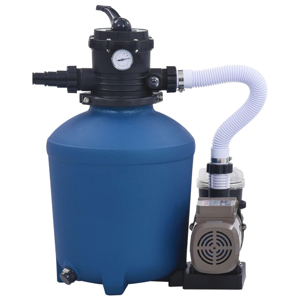 Impianto filtrante a sabbia per piscina 10980 l/h con timer, 530 W, pompa filtro a sabbia per piscine fuori terra, valvola a 7 vie, attacco 32/38 mm, set di filtri per piscina, blu