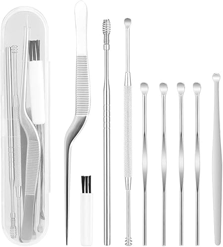 Irich 8 Pezzi Pulisci Orecchie in Acciaio Inossidabile, Orecchie la Rimozione di Cerume con Piccola Scatola per Neonati Bambini Famiglia