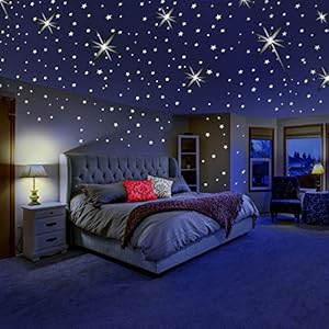 Glow in The Dark Stars for Ceiling or Wall Stickers – Glowing Wall Decals Stickers Room Decor Kit – Galaxy Glow Star Set and Solar System Decal for Kids Bedroom Decoration