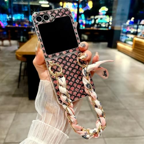 Coque Galaxy Z Flip5 plaquée or étui chaîne soie antichoc