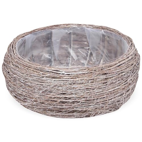 matches21 HOME & HOBBY Pflanzschale Rund in Ø 33 x 15 cm, Dekoschale aus Holz - Pflanzkorb mit Folie für Innen & Außen