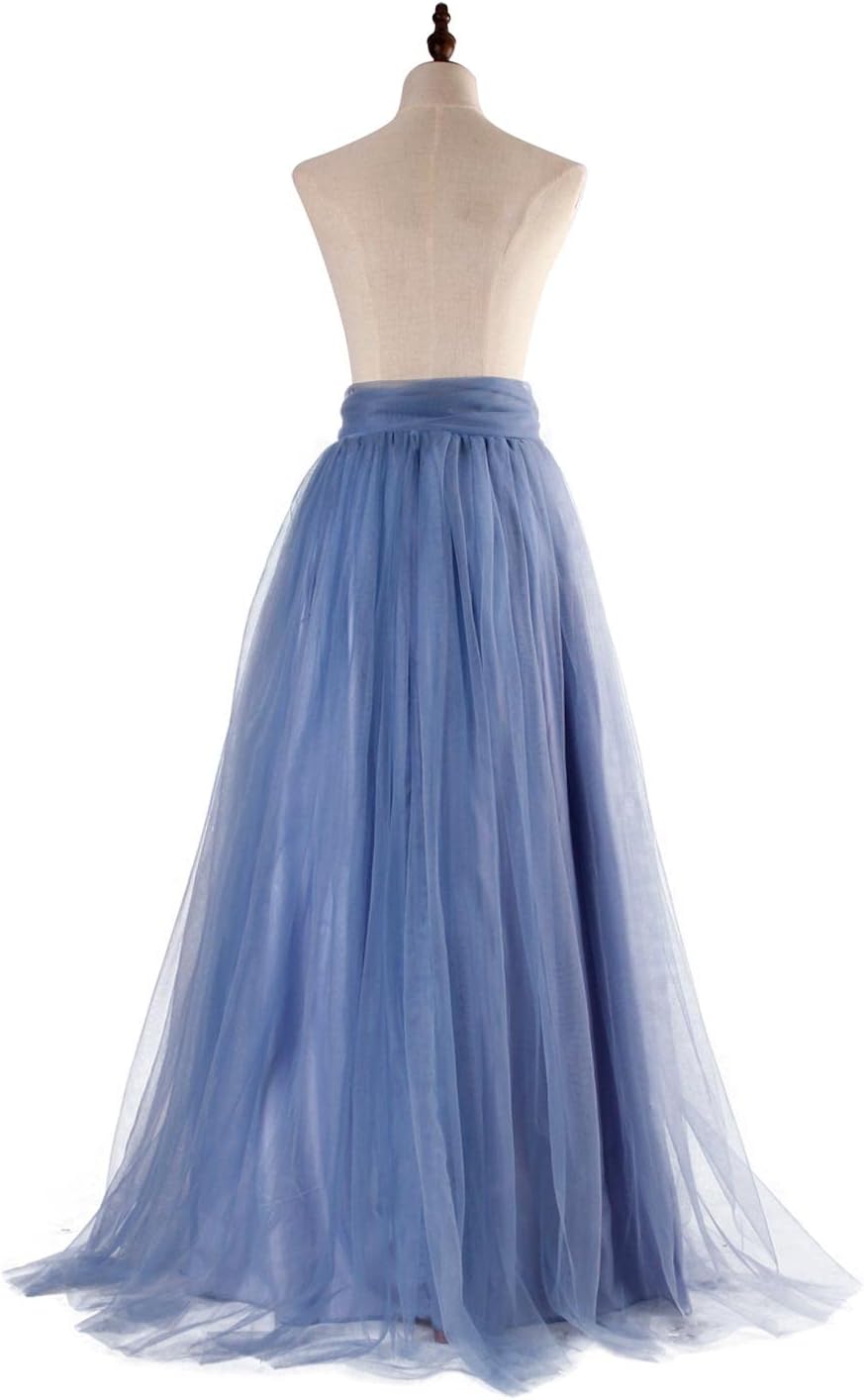 Women Wedding Long Maxi Puffy Tulle Skirt Floor Length A Line with Bowknot Belt High Waisted for Wedding Party Evening - Image 4